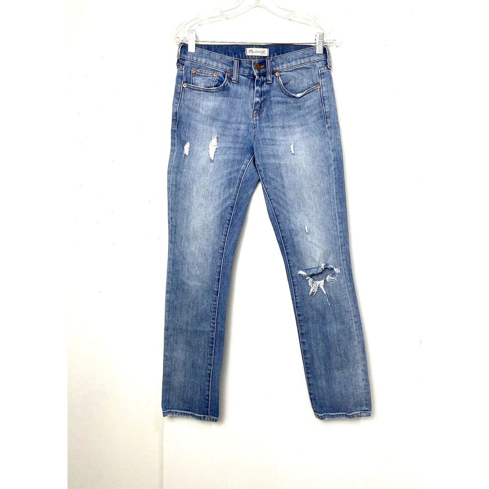 Madewell Slim Boy Jeans Womens Size 24 Blue Mid Rise Distressed light Wash
